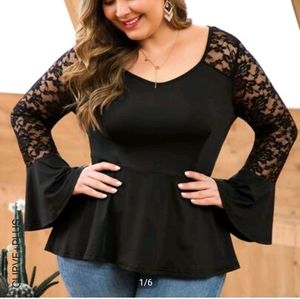 Long sleeve black top with lace arms